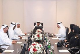 His Highness Sheikh Mohammed bin Hamad Al Sharqi, Crown Prince of Fujairah and Chairman of the Board of Trustees of the Fujairah Academy of Fine Arts in his office at the Emiri Diwan, presided over the regular meeting of the Academy in 2019 in the presenc