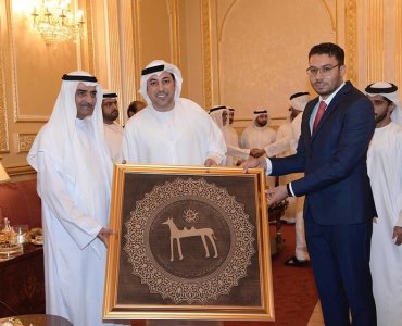 The Academy presented His Highness Sheikh Hamad bin Mohammed Al Sharqi, Member of the Supreme Council of Fujairah and His Highness Sheikh Mohammed bin Hamad Al Sharqi, Crown Prince of Fujairah, two paintings containing ancient inscriptions of ancient civi