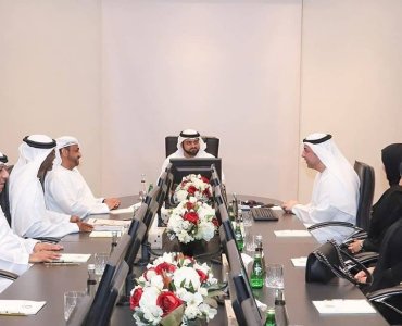 His Highness Sheikh Mohammed bin Hamad Al Sharqi, Crown Prince of Fujairah and Chairman of the Board of Trustees of the Fujairah Academy of Fine Arts in his office at the Emiri Diwan, presided over the regular meeting of the Academy in 2019 in the presenc